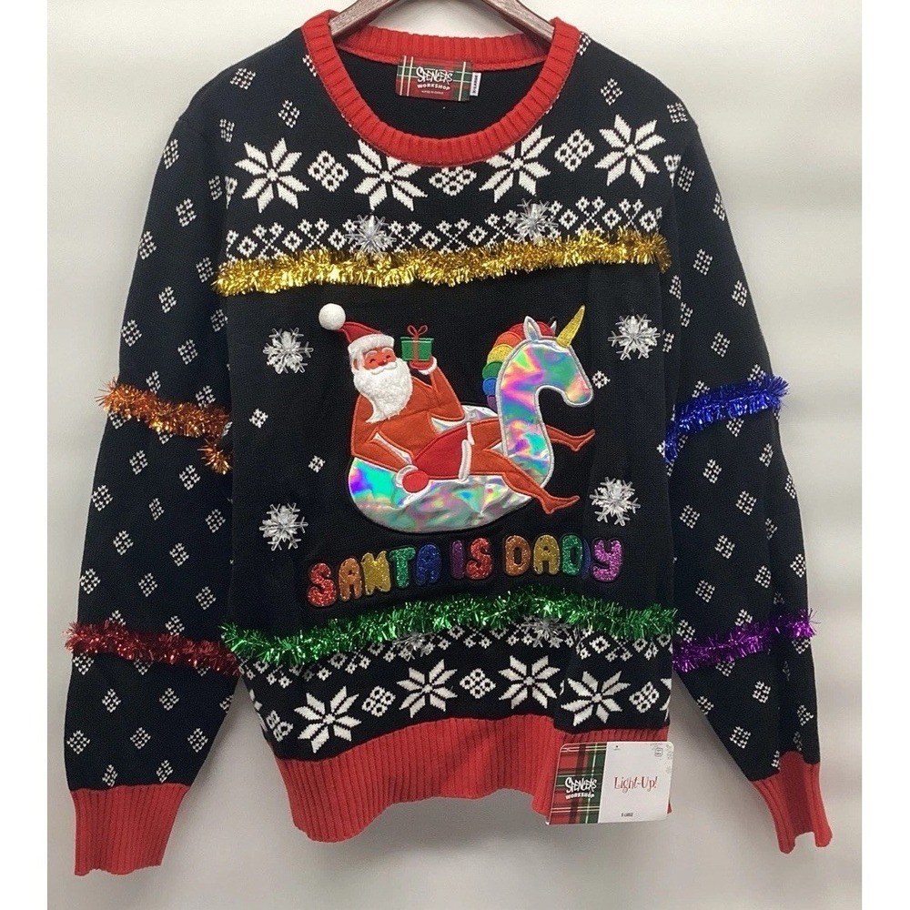 Spencers Workshop Santa Is My Daddy Ugly Christmas Sweater Men Size XL Light UP